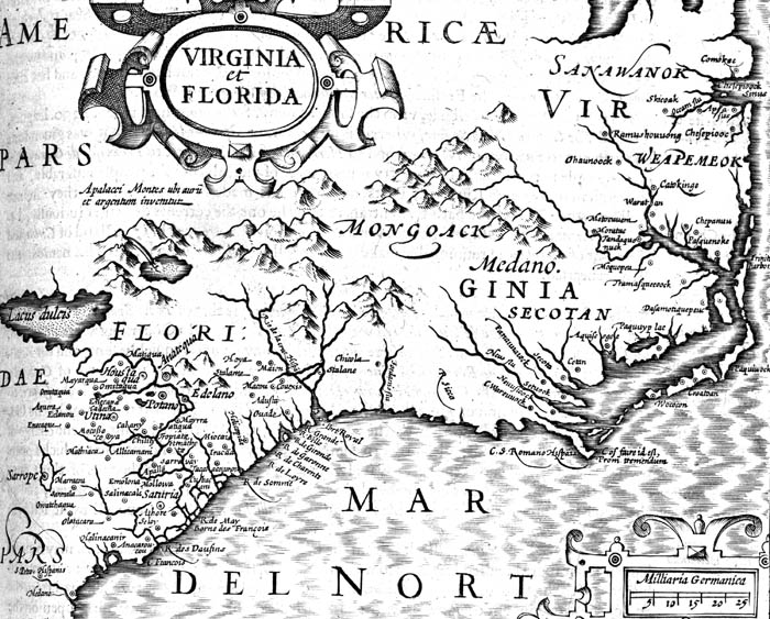 Map of Virginia and Florida from 1606